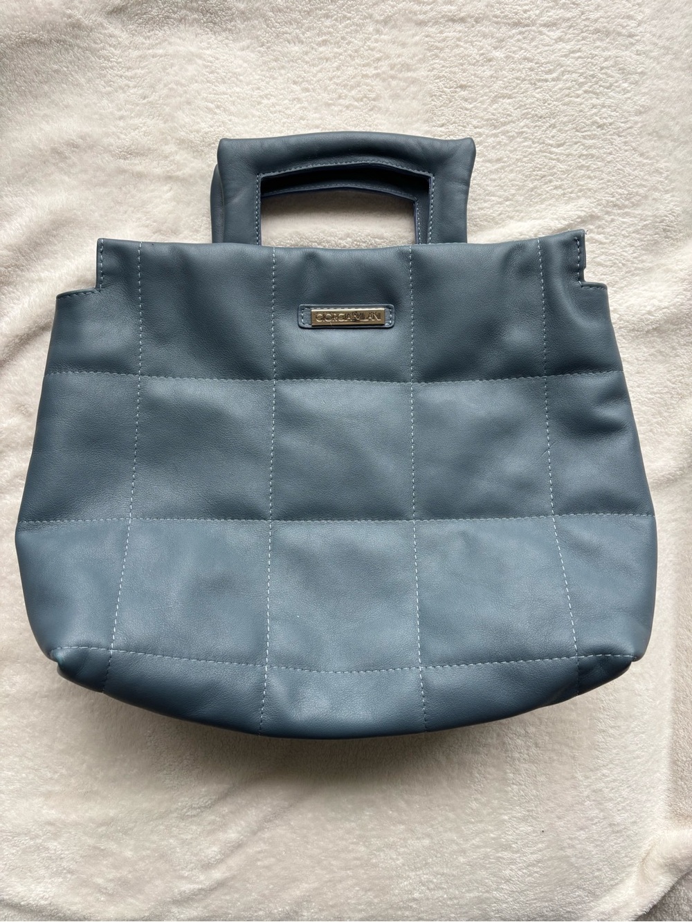 Quilted Slate Blue Tote with Top Handle